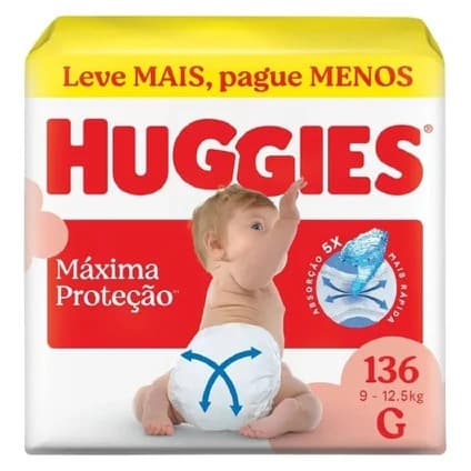 Huggies Fralda Descartável Máxima Proteção G - 136 Un