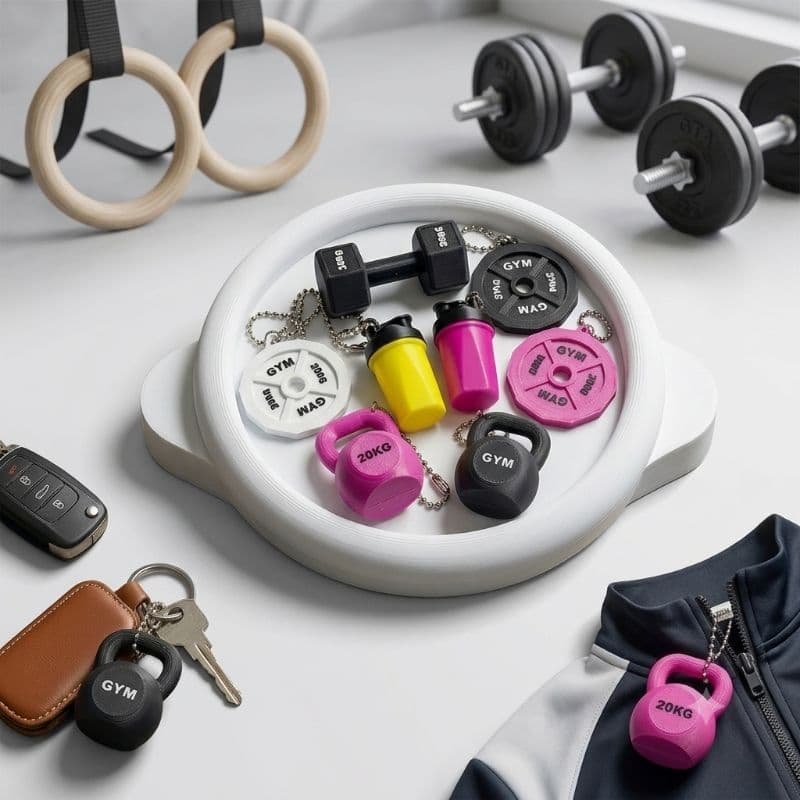 Chaveiros Fitness - Kit com 3 Mini Halters Kettlebells Anilhas Coqueteleira | Academia | Moda Fitness