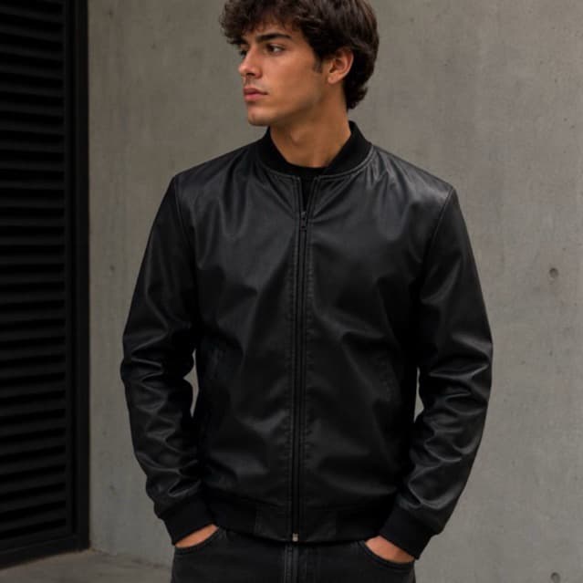 Jaqueta Bomber Masculina em Couro Sintético Forrada Zíper Moda Casual