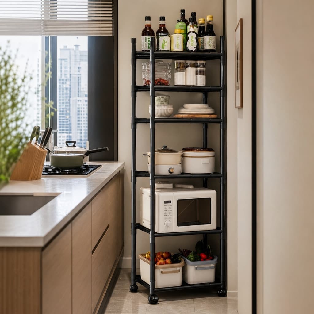 Prateleira Organizadora Multiuso de Metal para Cozinha e Banheiro – Estante de 6 Níveis em Aço