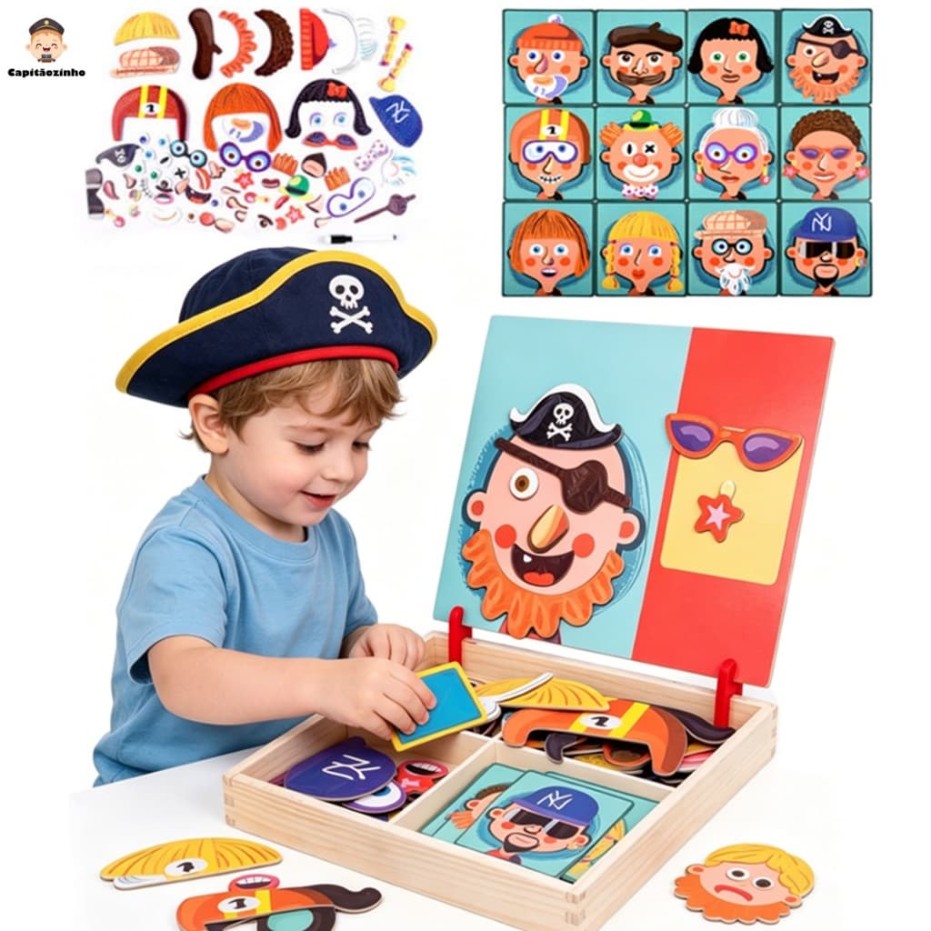 Quebra-Cabeça Magnético de Feições Humanas Brinquedo Montessori Educativo para Crianças de 3 a 6 Anos