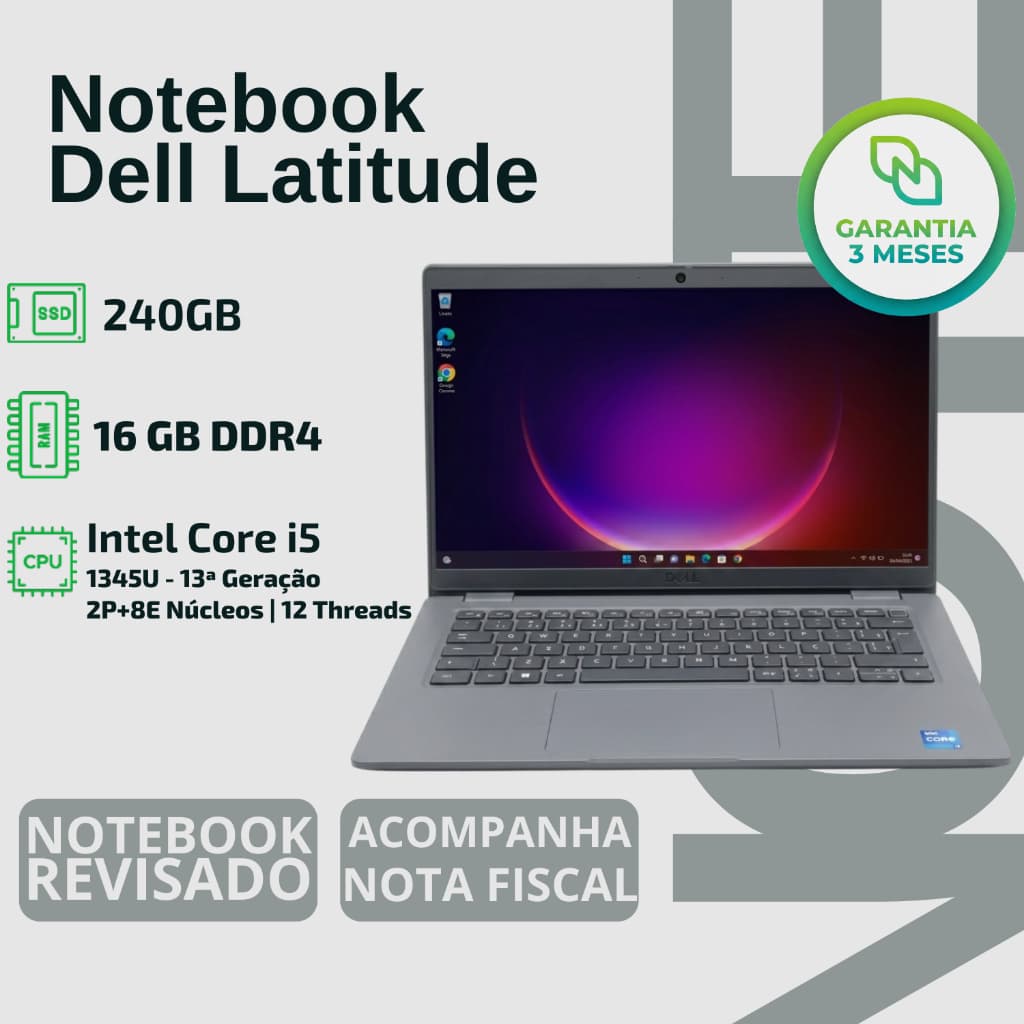Notebook Dell Latitude 3440 Core I5 13a Ger 16gb 240gb W11 - BOM FUNCIONANDO REVISADO GARANTIA CORPORATIVO PLANILHAS OF