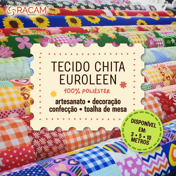 Tecido Chita Euroleen Estampado Patchwork Floral Frutado(3, 5, 10 metros) decoração, artesanato, toalha de mesa, costura