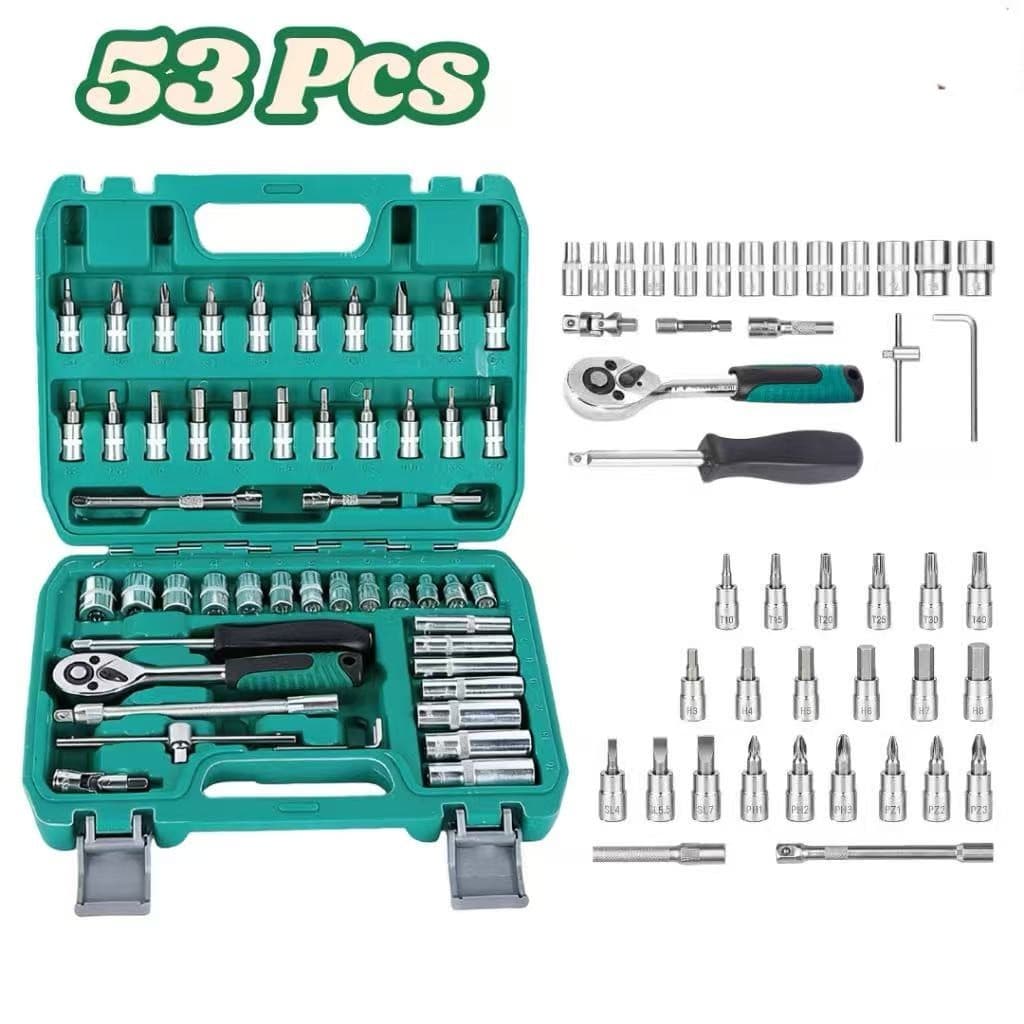 Kit Jogo De Soquete 53 Peças 1/4 Catraca Chave Allen Com Maleta (LWJ-2319)