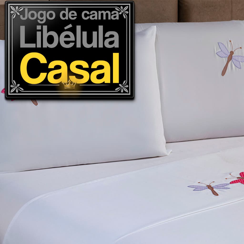 Jogo de Cama Casal Bordado 4 Peças Lençol com Elástico e Fronhas