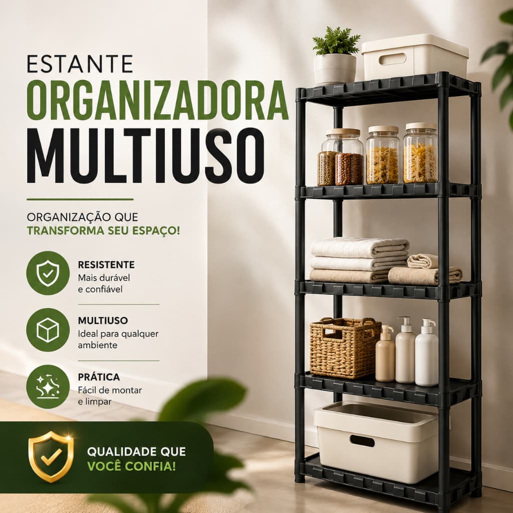 Estante Organizadora Multiuso Plástico Modular 3/4/5 Prateleiras Para Quarto Sala Cozinha Lavanderia