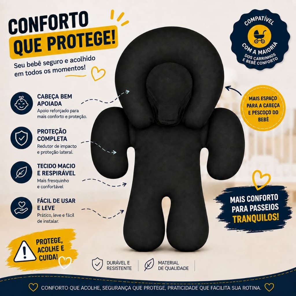 Apoio Redutor para bebê conforto e Carrinho Apoio de Corpo Cabeça Removível Corpo Macio