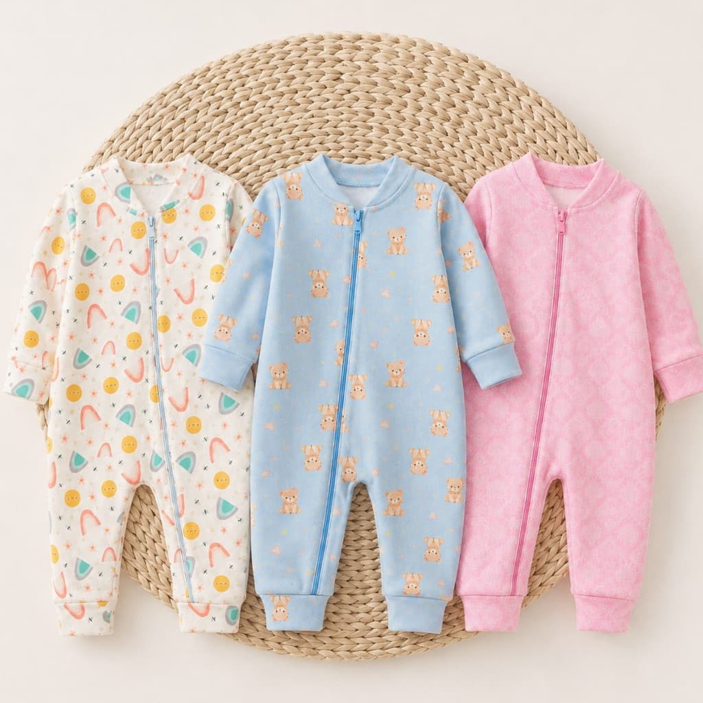 Kit 2 ou 3 Macacao Bebe Menina Soft com Zíper Frontal Inverno Soft Peluciado Roupa De Bebe Menina