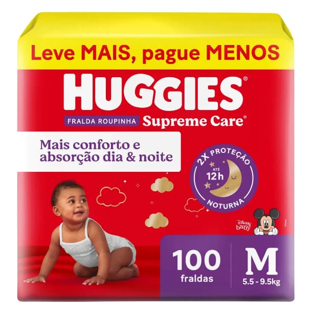 Fralda Infantil huggies supreme care Roupinha M com 100 unidades - Validade: 31/12/2026