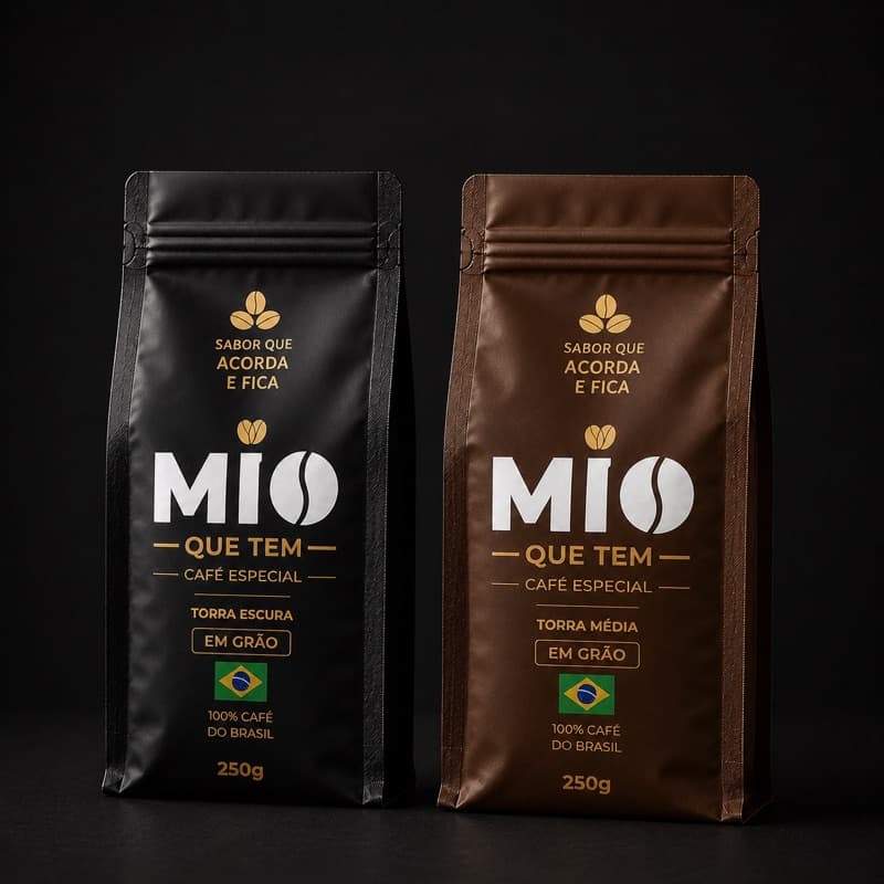 2 saquinhos, café Mio que tem coffe, torra média e torra escura- EM GRÃO- 250g