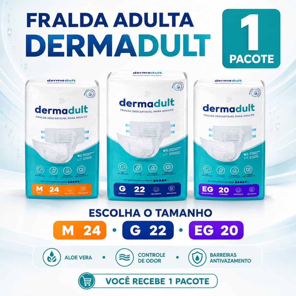 Fralda Descartável Adulto Dermadult | Anatômica, Unissex – Aloe Vera, Neutralizador de Odor