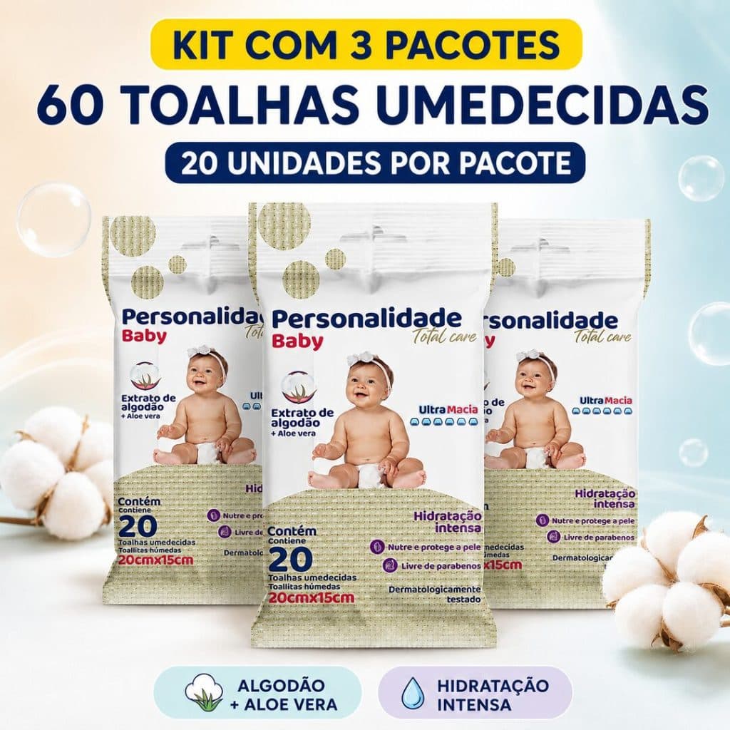 Kit 3 Lenços Umedecidos Personalidade Pocket - 60 Toalhas (20un cada)