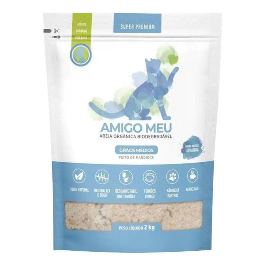 Amigo Meu Areia Sanitaria de Mandioca 2kg Lavanda para Gatos