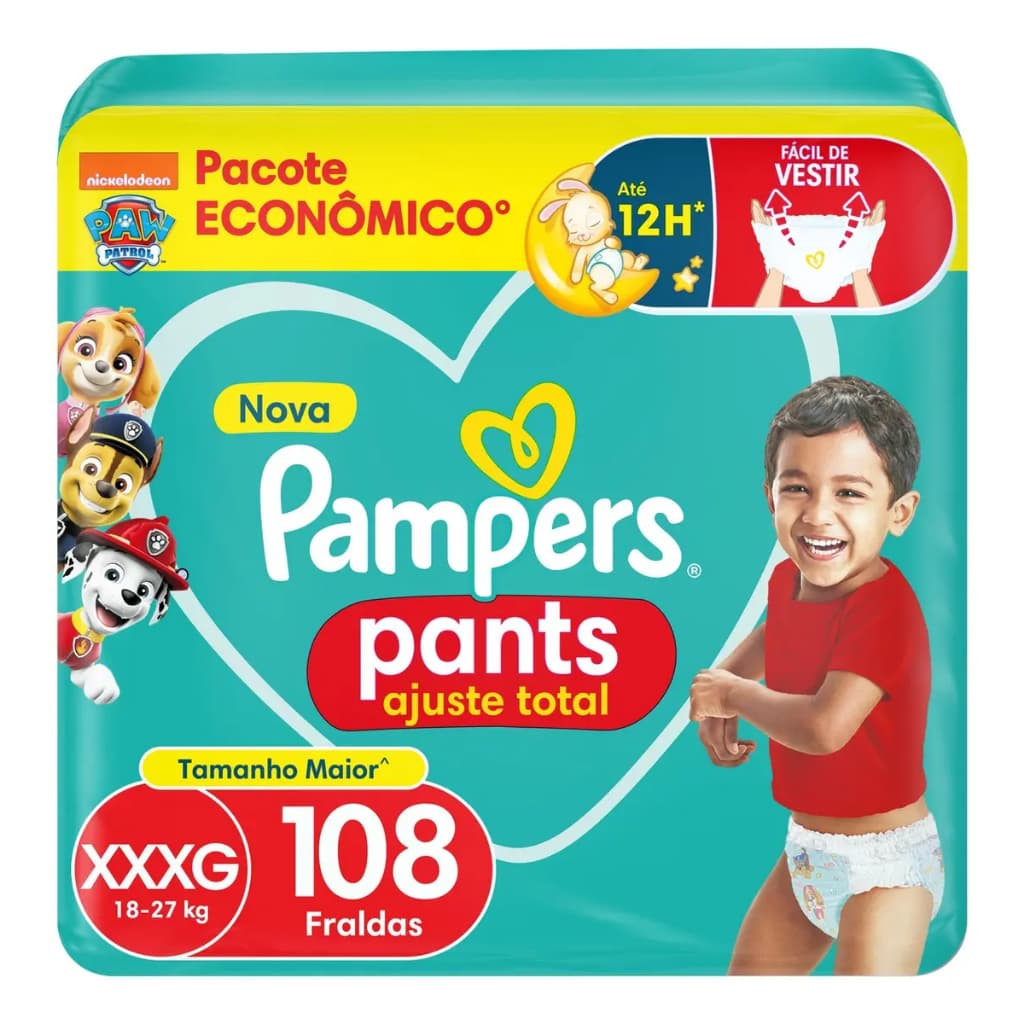 Fralda Pampers Pants Ajuste Total Tamanho XXXG 108 Unidades - fralda infantil