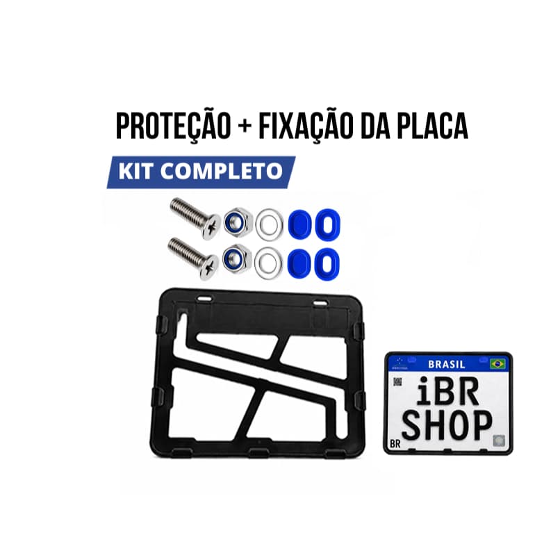 Suporte Moldura Placa Moto Anti Quebra Grande Mercosul 20×17 CM (Opção Kit Lacre com Parafuso + Porca + Arruela INOX)