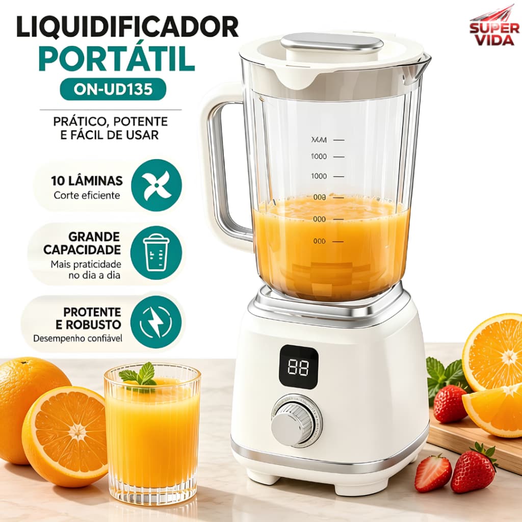 Mini Liquidificador Portatil USB Bateria Recarregavel 10 Laminas Inox 600ml Potente para Sucos