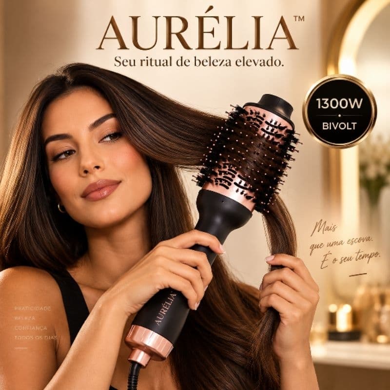 Escova Secadora AURÉLIA 1300W Bivolt 3 em 1 Cabelo Profissional Modeladora Alisadora Secadora