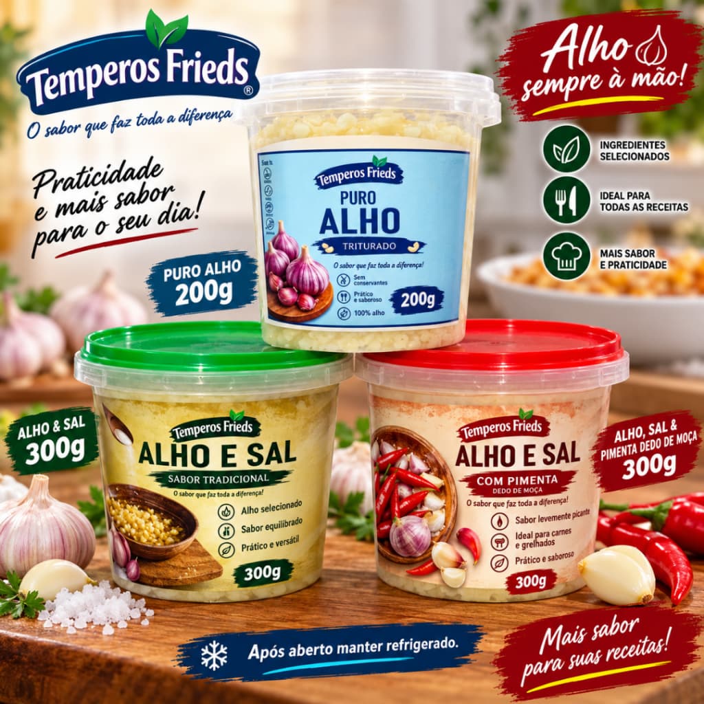 Kit 3 Potes Alho Triturado Temperos Frieds | Praticidade e Sabor Incomparável para Sua Cozinha
