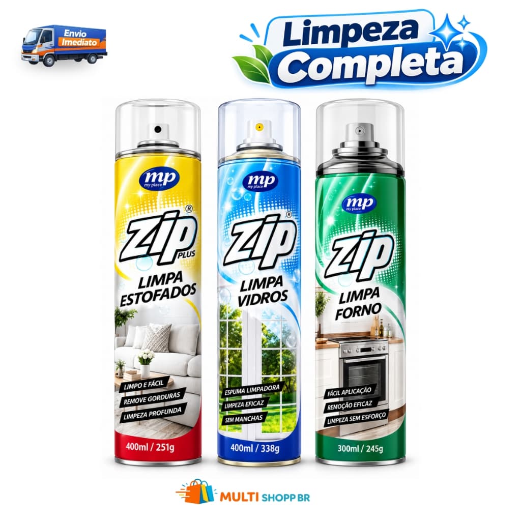 Kit Limpeza ZIP 3 Peças | Limpa Estofados + Limpa Vidros + Limpa Forno | Limpeza Profunda para Casa e Carro