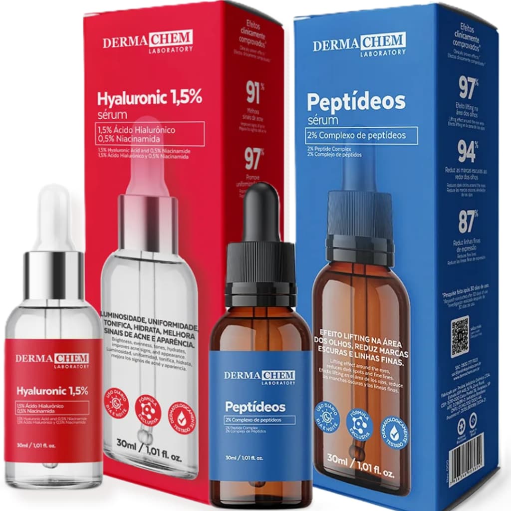 kit Sérum Peptídeos + Ácido Hialurônico Dermachem Anti-idade Efeito Lifting - Kit Duas Unidades