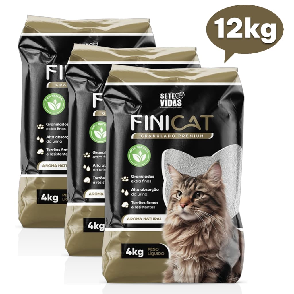 Kit 3 Areia Sanitária Higiênica FiniCat Premium Para Gatos Anti Odor Grãos Extra finos 12 kg Total