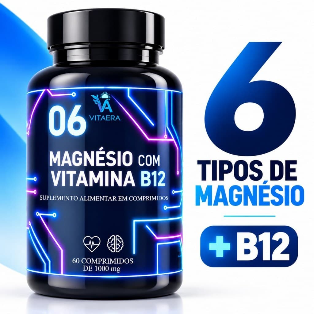 6 Magnésios + Vitamina B12 1000mg 60 Comprimidos - 60 Dias de Uso