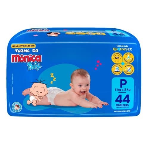 Fralda Descartável Turma da Mônica Baby P Pacote 44 Unidades