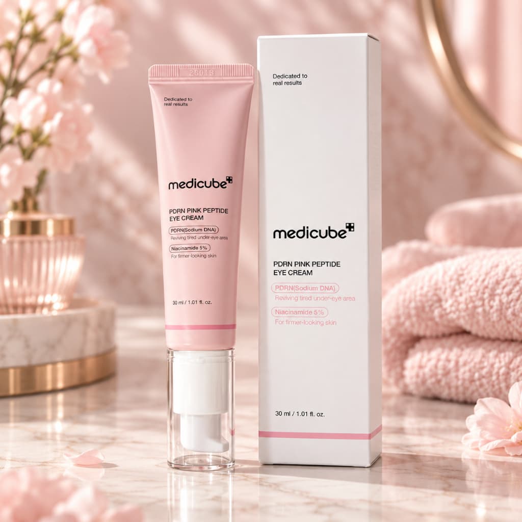 Medicube PDRN Pink Peptide Eye Cream 30ml com Niacinamida 5% Creme Área dos Olhos Hidratante Anti-Idade Skincare Coreano