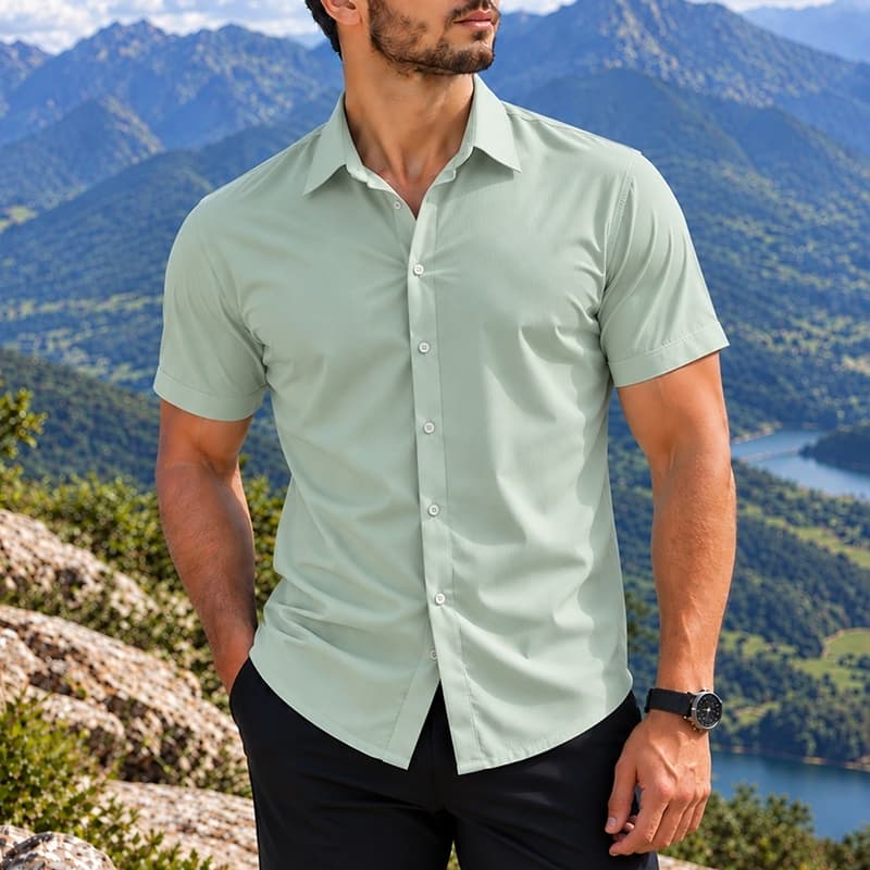 Camisa Masculina Social Manga Curta Slim Fit Lisa Casual Confortável