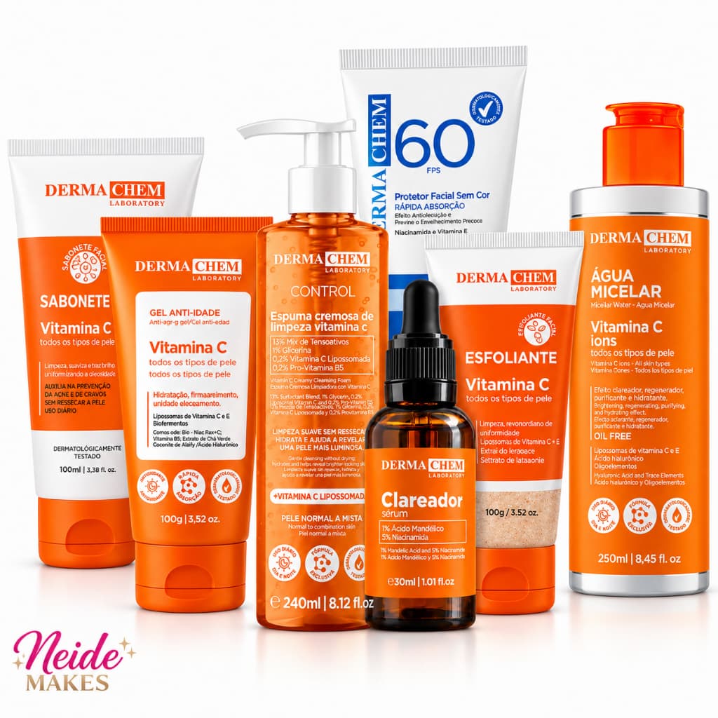 Kit Skin Care Completo Vitamina C Dermachem Autocuidado Clareador de pele e Protetor Solar