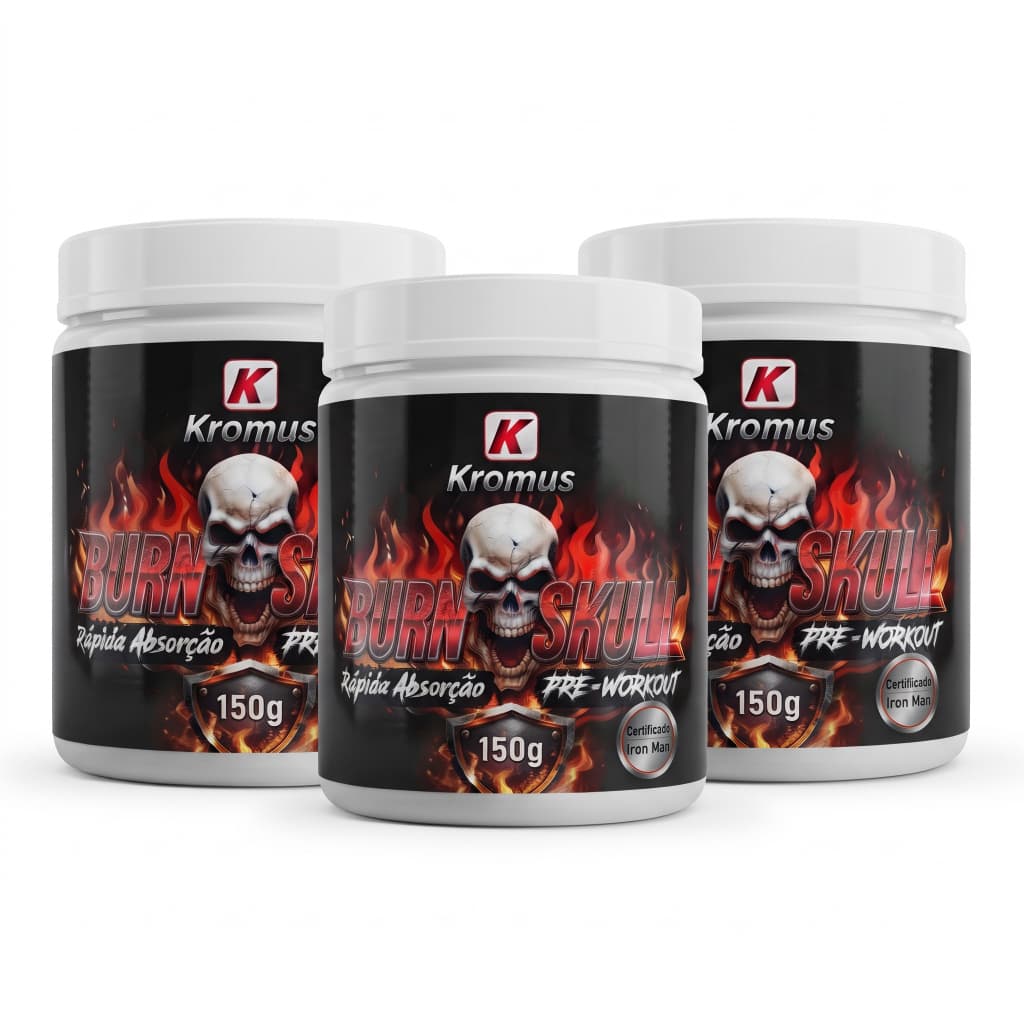 3x Burn Skull Kromus 150g Pré Treino Performance Pronta entrega - Kromus Suplementos