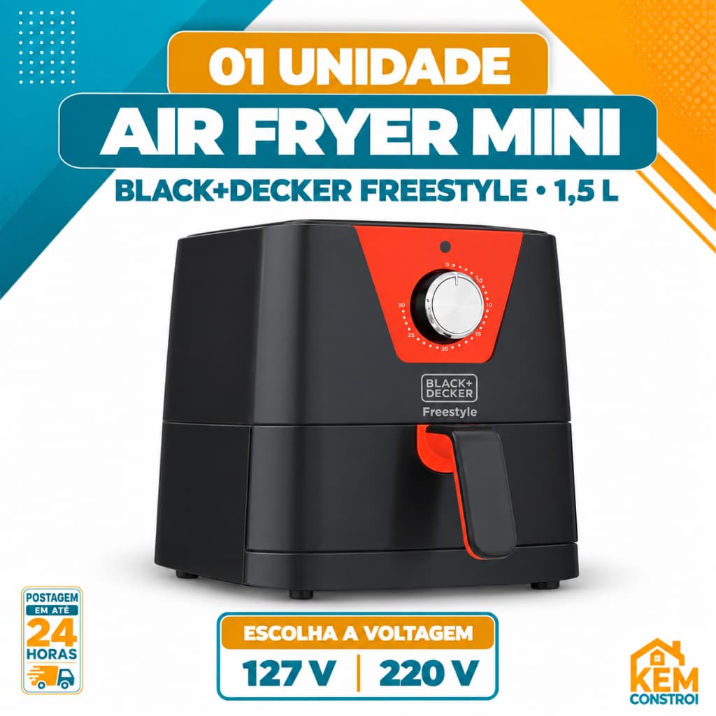 Air Fryer Mini Fritadeira Black+Decker Freestyle 1,5L Sem Óleo Compacta