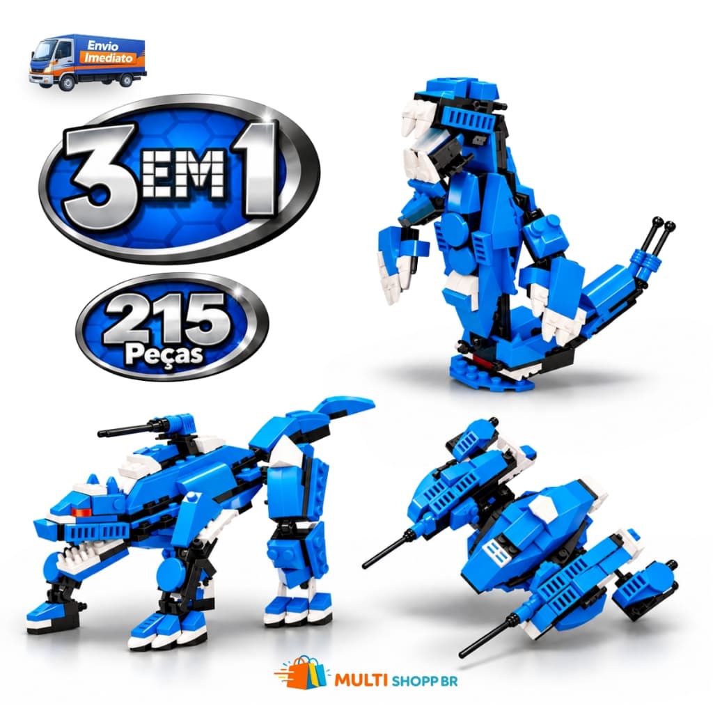 Blocos de Montar Lego Infantil 3 em 1 Dinossauro Transformável Brinquedo Educativo  3 Modelos Colecionável