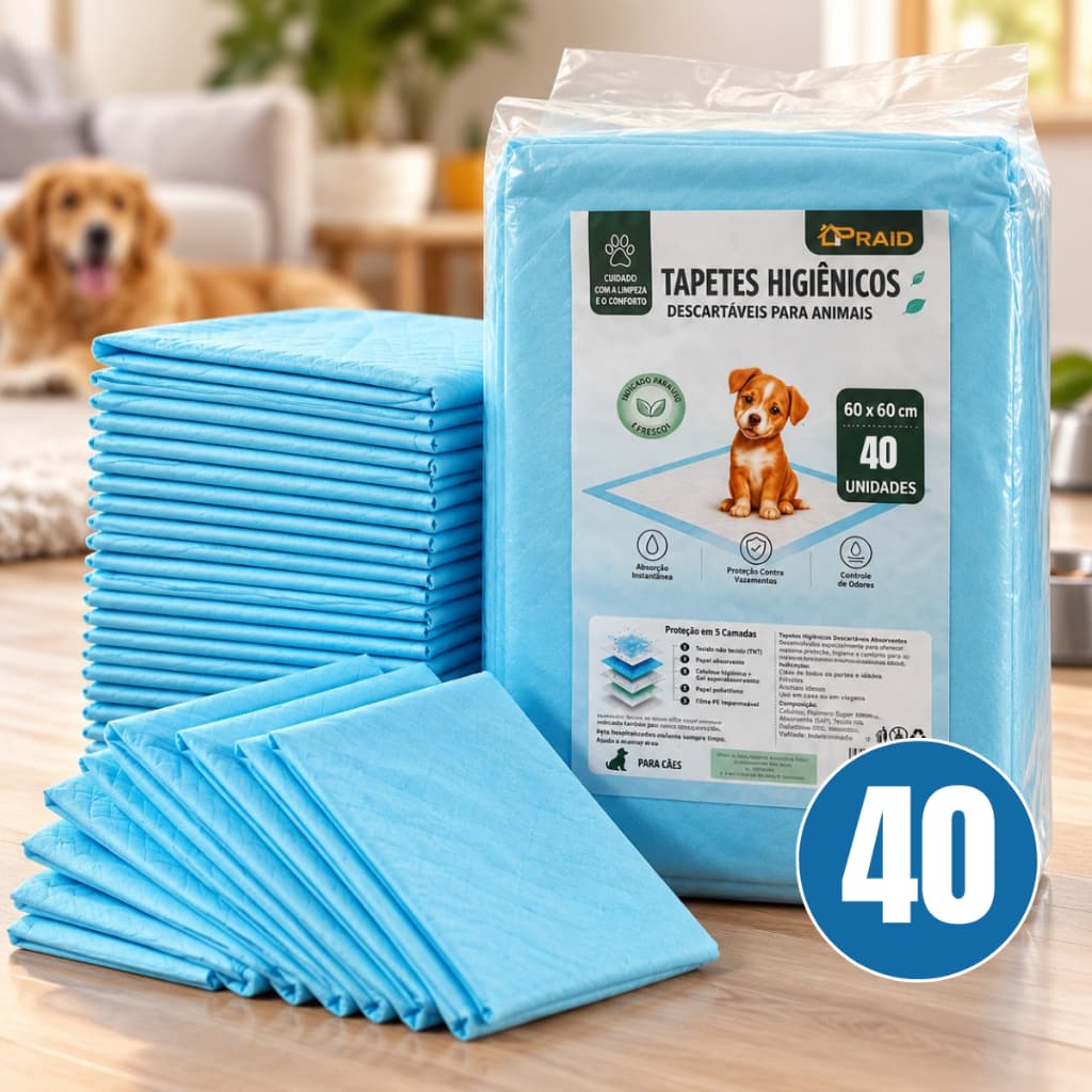 Tapete Higiênico para cachorro 60x60 cm Fralda Descartável Alta Absorção