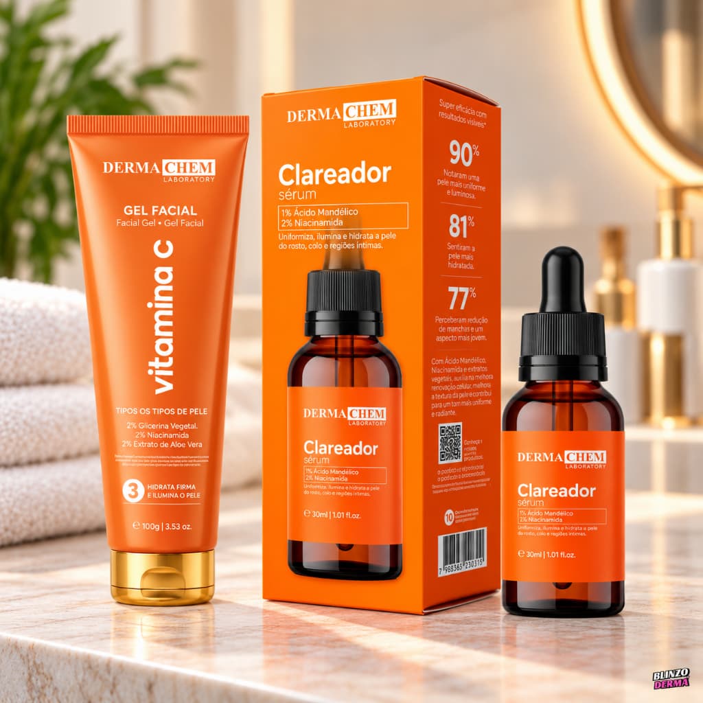 Kit Skincare Dermachem Vitamina C Clareador Facial Sérum + Gel Facial para Todos os Tipos de Pele
