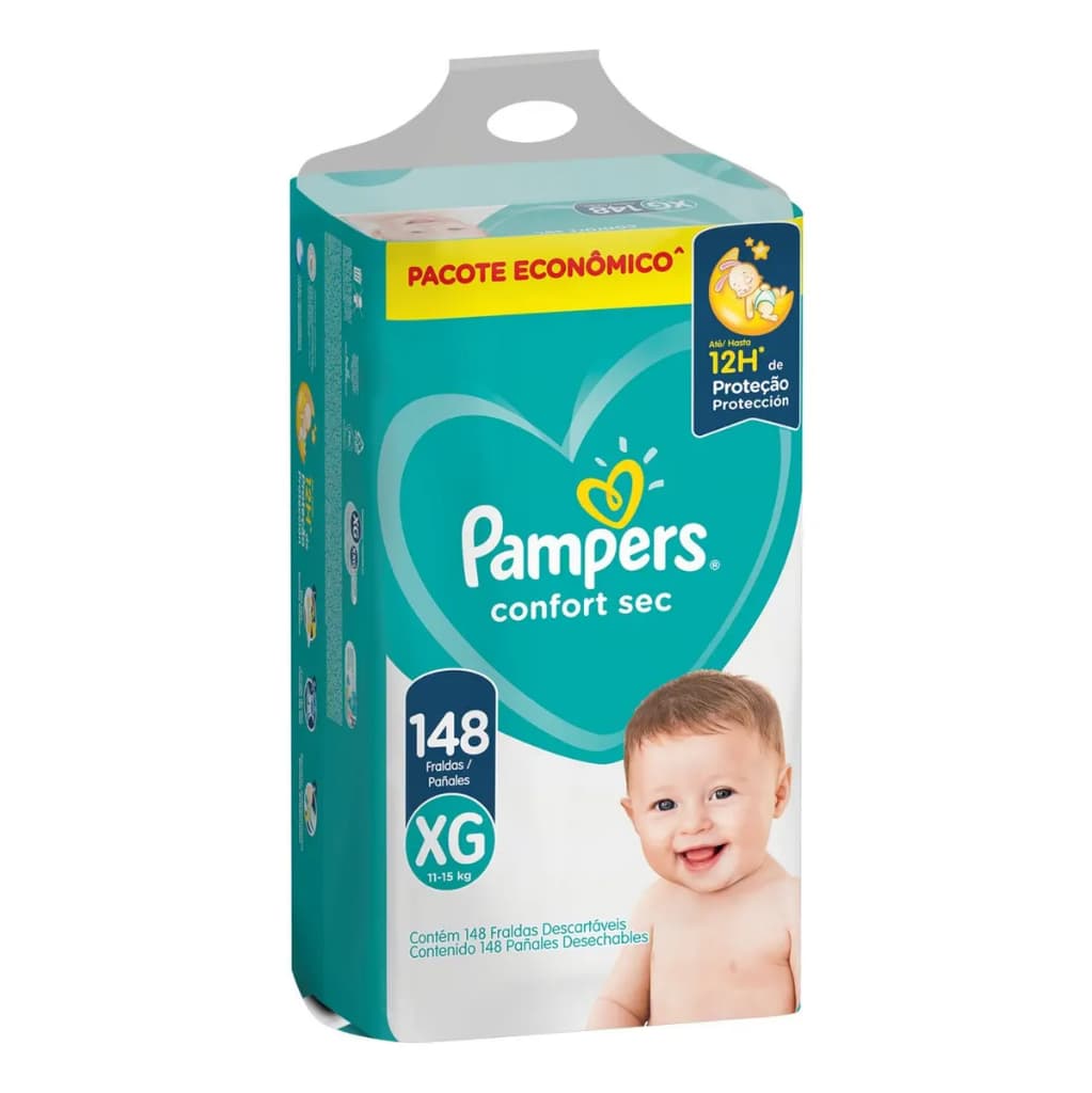 Fraldas Pampers Confort Sec XG - Extra Grande - 148 Unidades Sem Gênero