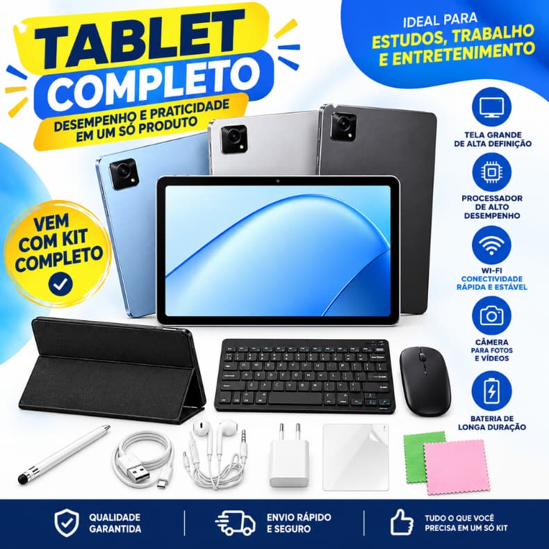 Tablet Android 10,1" 4GB RAM 64GB Dual Chip WiFi Tela Grande