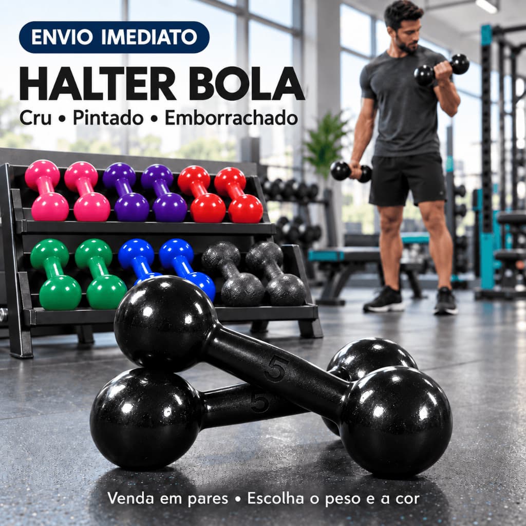 Halteres Musculação Treino Halter Bola Par Peso Academia Casa 0,5 a 10kg Pintado ou Emborrachado