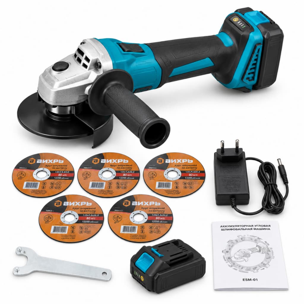 Esmerilhadeira Lixadeira Angular Sem Fio 48V 9000RPM Brushless 2 Baterias + 5 Discos