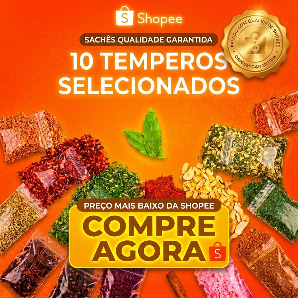 Kit Com 10 Temperos E Condimentos Naturais Em Sachês 20g Cada Gramas Cozinha Especiarias Premium Atacado Envio Rápido