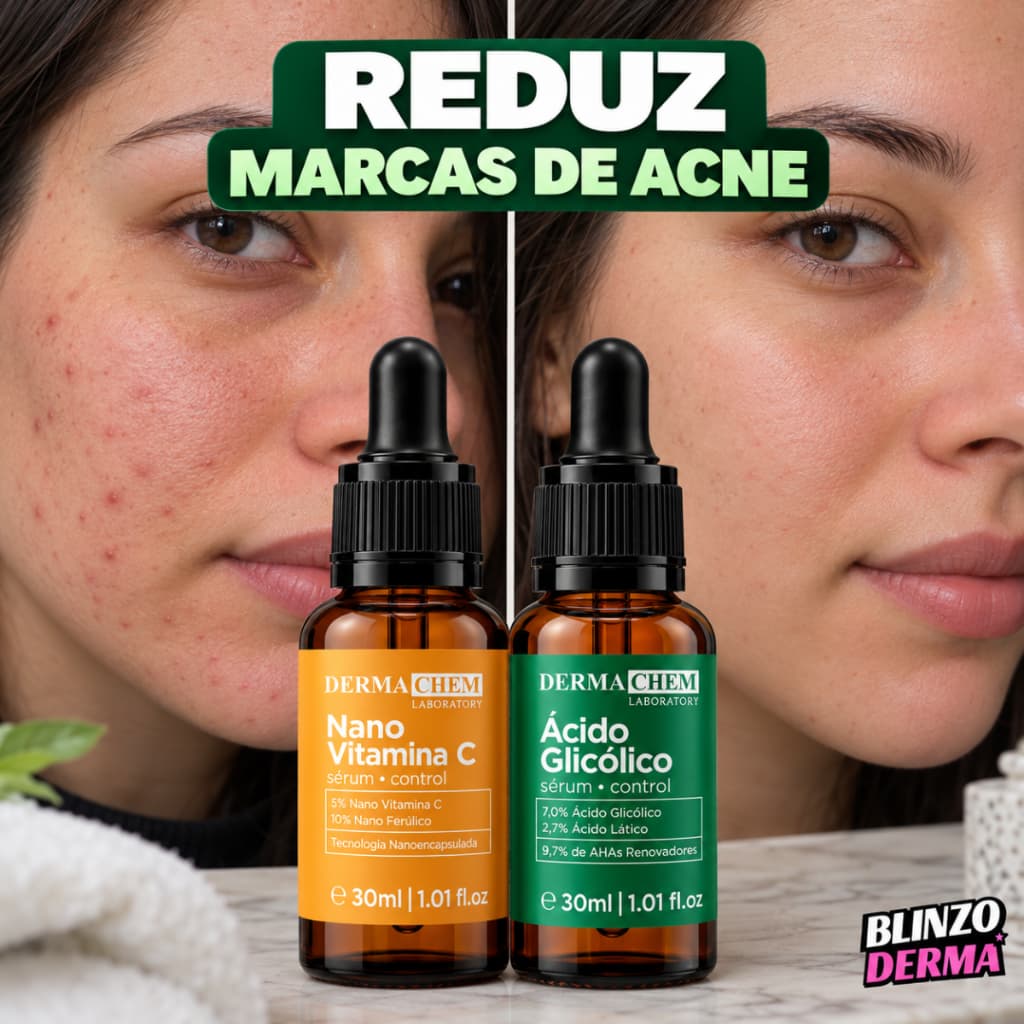 Kit 2 Séruns Dermachem Ácido Glicólico + Nano Vitamina C Facial Clareador Antimanchas Skincare Pele