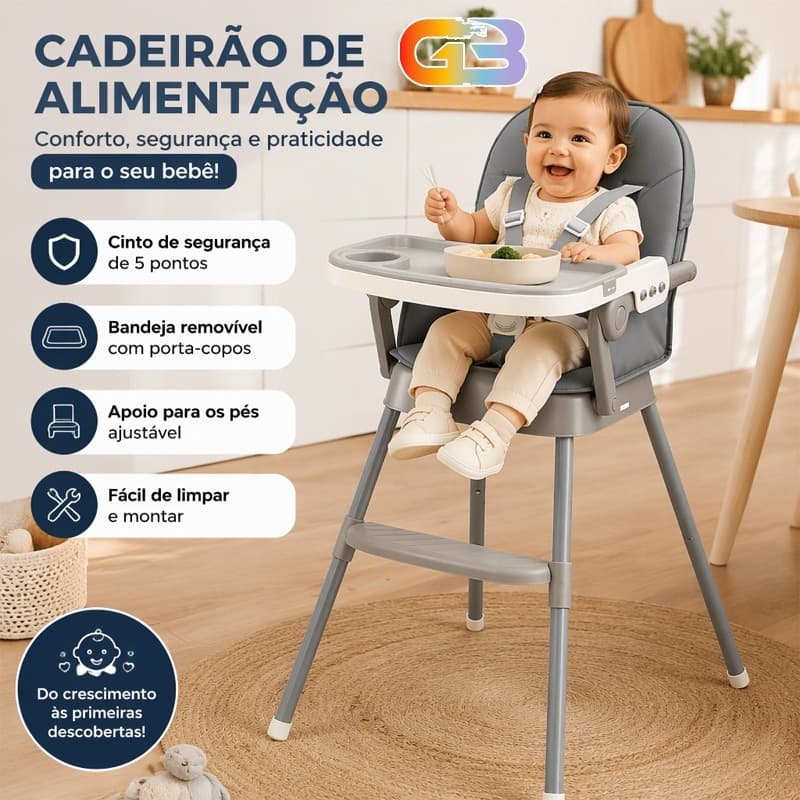Cadeira de Alimentação Bebê 3 em 1 Cadeirão Lavável e Confortável para Refeições CY01