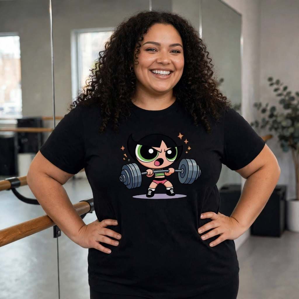 Camiseta Plus Size Feminina Estampada Docinho Super Poderosas Academia 100% Algodão Camisa Blusa Plus Size Treino Fitnes