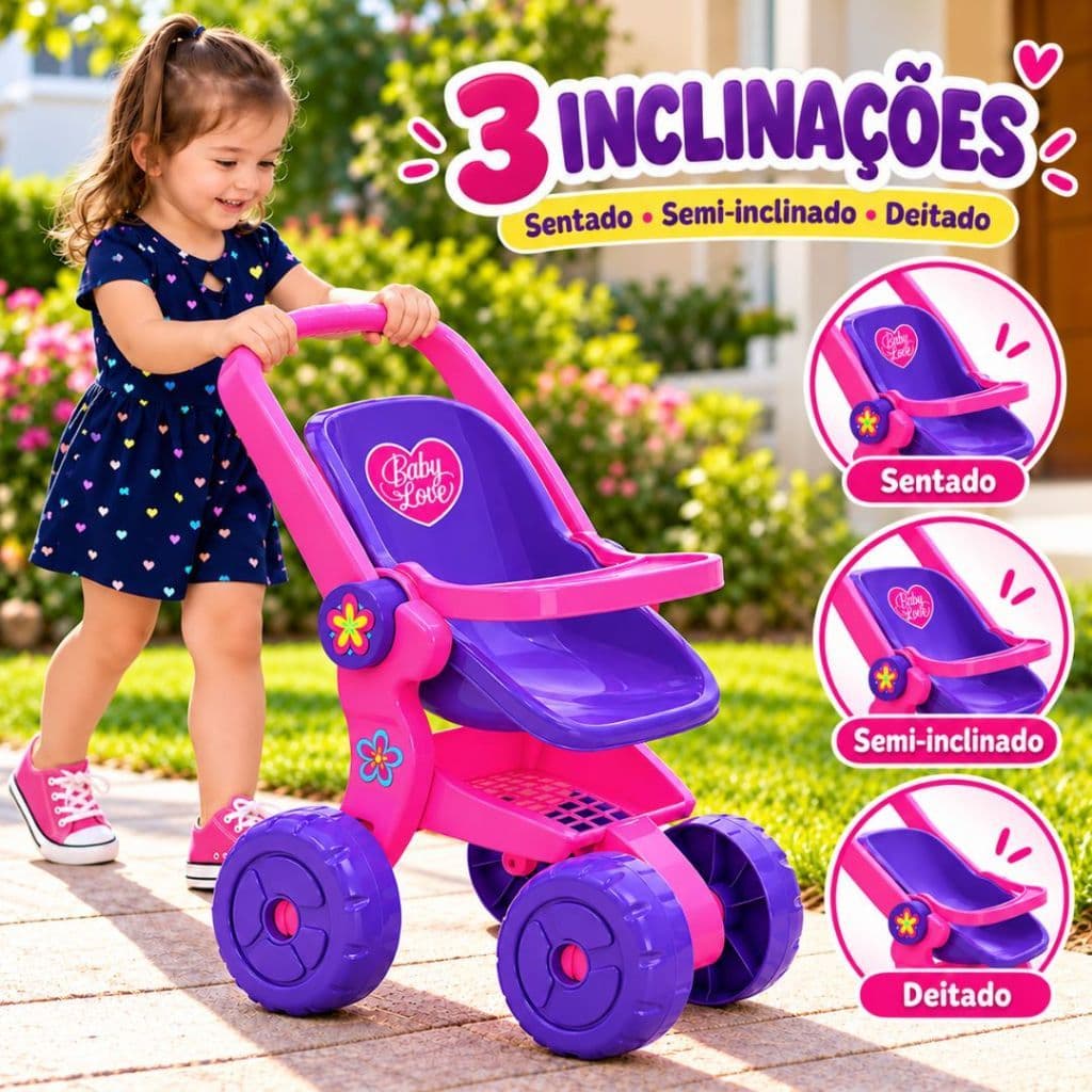 Carrinho De Boneca 3 Em 1 Reborn Articulado Grande Estilo Bebe Conforto 3 Inclinações Sentado Inclinado Deitado
