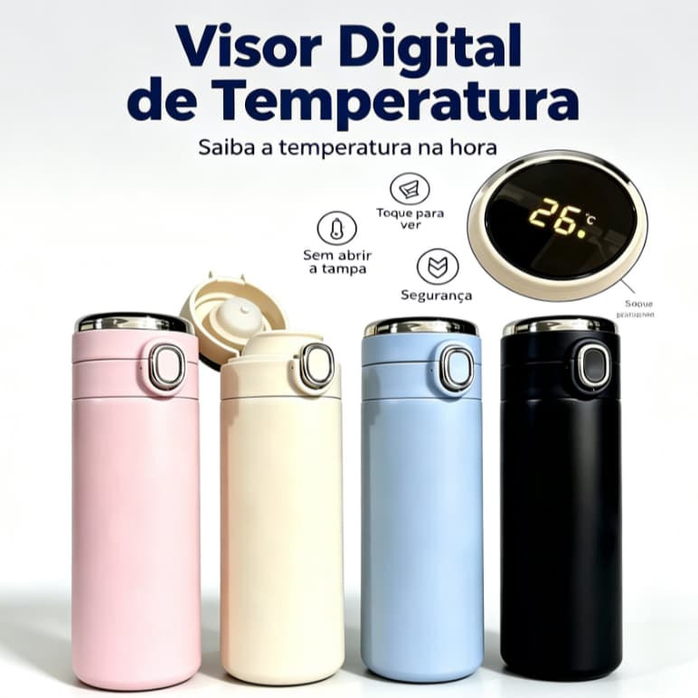 Garrafa Térmica Com Termômetro Aço Inox 420ml Digital Display Led