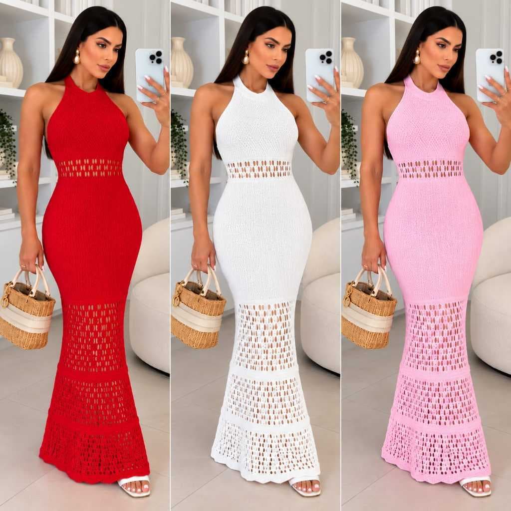 Vestido Feminino Longo Tricô Modal Feminino Lisa Social Elegante Luxo Moda Verao 2026 Vestidos De Festa Ano novo Natal