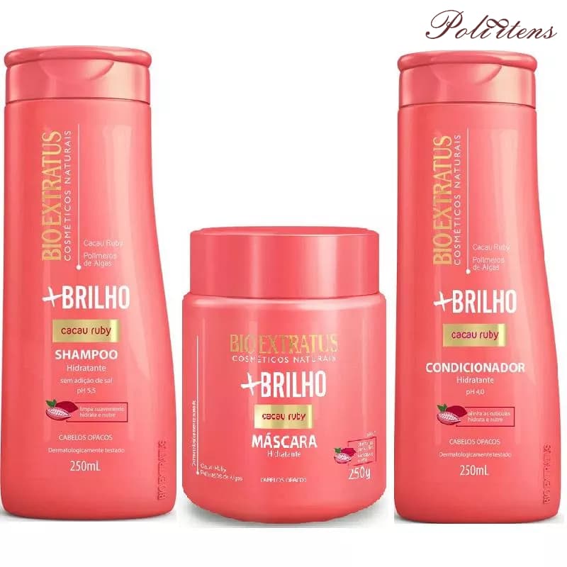 Kit 1 Shampoo 1 Condicionador 1 Mascara Hidratante Mais Brilho 250 ML Bio Extratus