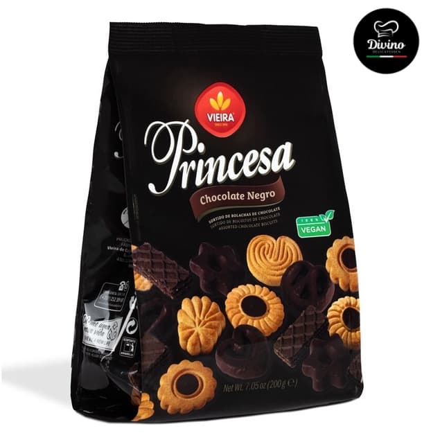 Biscoitos Sortido Princesa Chocolate Negro 200g  Vieira - 100% Vegano - Importado Portugal