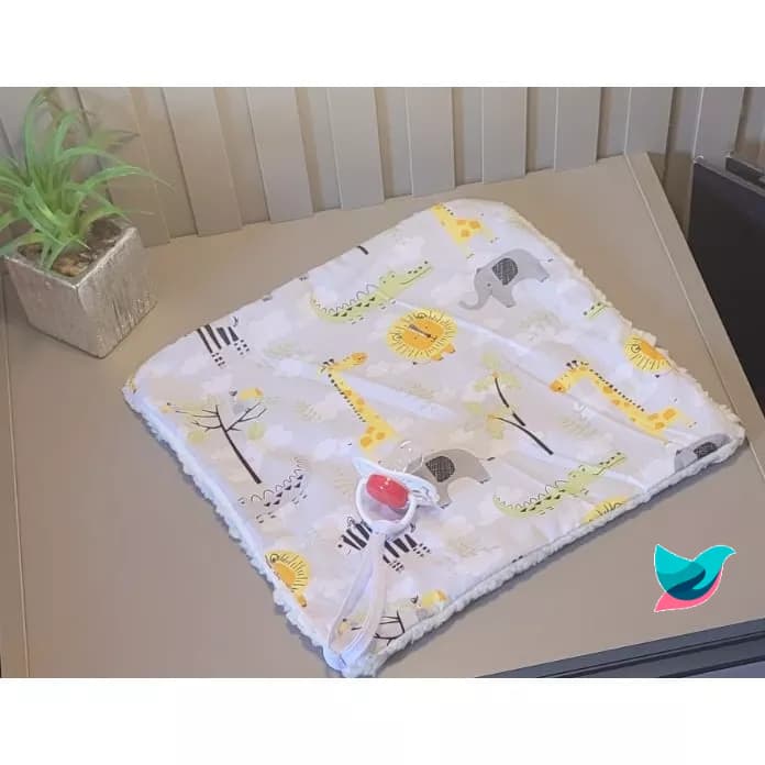 Naninha Infantil 100% Algodão Promoção Safari Cinza Zoologico Animais com Prendedor Chupeta Forrado com 30cm x30cm