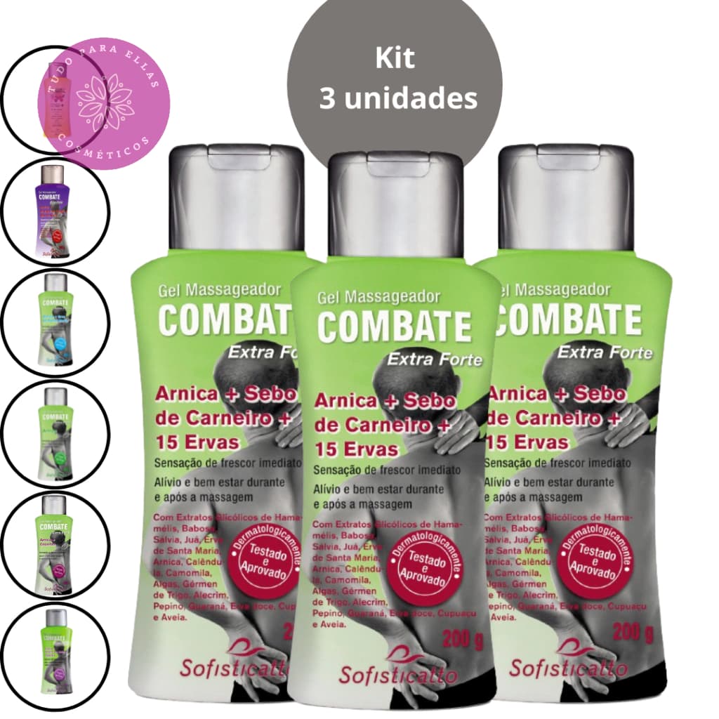Kit 3 Gel Massageador Muscular Pomada Extra Forte Combate Promoção Sofisticatto 200g